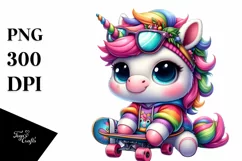 colorful Baby Unicorn in Skateboarder's Gear Product Image 1