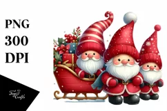 Red Christmass Gnomes Behind Sleigh PNG Product Image 3