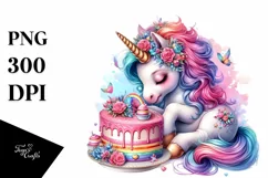 Colorful Baby Unicorn with Cake PNG Product Image 3