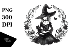 Simple Gothic Witch with Cat PNG Product Image 1