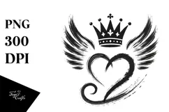 Heart with Wings and Crown PNG Product Image 1