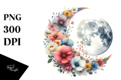 Colorful Half Moon with Stars and Sunflowers PNG Product Image 1