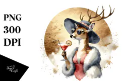 Cocktail Drinking Deer in Beachwear PNG Product Image 1