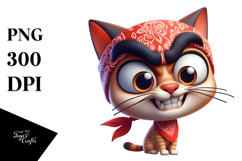 Exaggerated Cartoon Cat with Bandana PNG Product Image 1