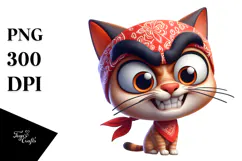 Exaggerated Cartoon Cat with Bandana PNG Product Image 1