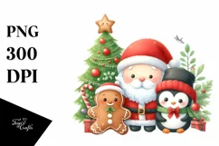 Cute Christmas Characters by the Tree PNG Product Image 1