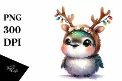 Enthusiastic Hummingbird with Reindeer Horns PNG Product Image 1