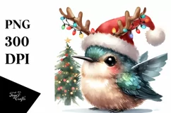 Enthusiastic Hummingbird with Reindeer Horns PNG Product Image 1
