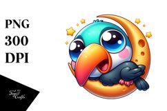 Colorful Cartoon Baby Toucan on Moon | Sublimation | Clipart Product Image 3