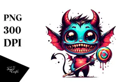Funny Little Demon Holding Lollipop PNG Product Image 1