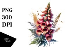 Detailed Shiny Watercolor Foxglove | Sublimation | Clipart Product Image 1