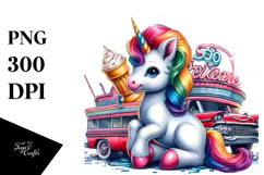 Colorful Baby Unicorn 50s Diner PNG Product Image 1