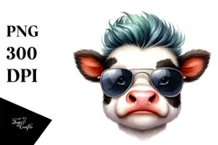 Funny Cow with Cool Hair PNG Product Image 1