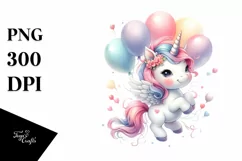 Dancing Baby Unicorn with Balloons | Clipart Product Image 1