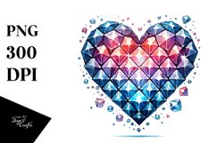 Watercolor Heart with Diamond-like Material PNG Product Image 1
