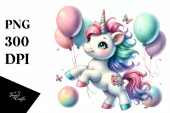 Dancing Baby Unicorn with Balloons | Clipart Product Image 1