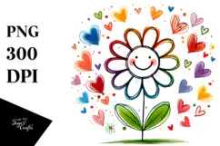 Colorful Smiling Flower with Hearts, PNG Product Image 1