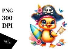 Baby Duck with Pirate Hat and Surfboard PNG Product Image 1