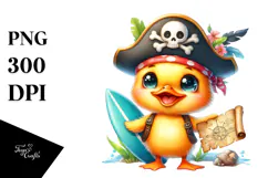 Baby Duck with Pirate Hat and Surfboard PNG Product Image 1