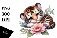 Cute Baby Tiger with Big Eyes Digital PNG Product Image 1