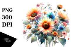Colorful Sunflower Watercolor Washed Product Image 1