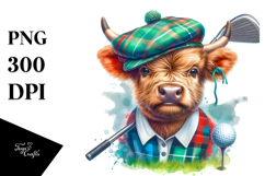 Colorful Baby Highland Cow Golfer PNG Product Image 1