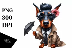Confused Doberman Pinscher Caricature-Like with Raincoat Product Image 3