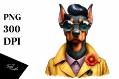 Confused Doberman Pinscher Caricature-Like with Raincoat Product Image 3