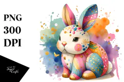 Colorful Wooden Bunny, PNG Product Image 1