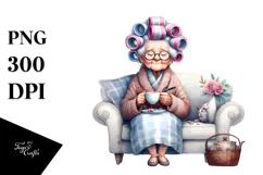 Watercolor Lady Couch Hair Curlers Tea Cup Product Image 1