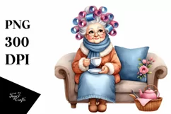 Watercolor Lady Couch Hair Curlers Tea Cup Product Image 1
