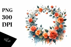 Vibrant Orange Rose Wreath | Sublimation | Clipart Product Image 3