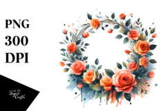 Vibrant Orange Rose Wreath | Sublimation | Clipart Product Image 1