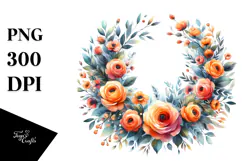 Vibrant Orange Rose Wreath | Sublimation | Clipart Product Image 1