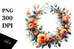 Vibrant Orange Rose Wreath | Sublimation | Clipart Product Image 3