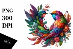 Abstract Vibrant Bird with Plant Leaves PNG Product Image 1