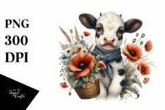 Detailed Boho Cow Basket Poppy | Clipart Product Image 3