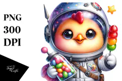Baby Chicken with Astronaut Suit and Jellybean Jar PNG Product Image 1