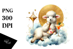Lamb in Beachwear Drinking Cocktail PNG Product Image 1