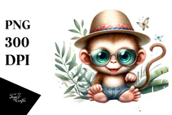 Baby Monkey with Hat and Sunglasses PNG Product Image 1