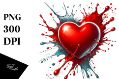 Red Glossy Heart on Splashy Background PNG Product Image 1
