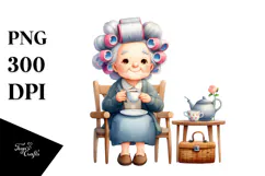 Watercolor Character Tea Cup Bench Hair Curlers Product Image 1