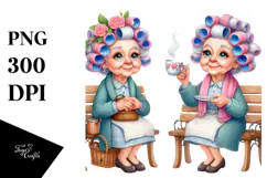 Watercolor Character Tea Cup Bench Hair Curlers Product Image 1