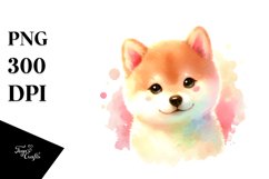 Cute Pastel Shiba Inu Watercolor Clipart Product Image 3