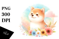 Cute Pastel Shiba Inu Watercolor Clipart Product Image 3