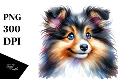 Watercolor Baby Shetland Sheepdog with Big Eyes PNG Product Image 1