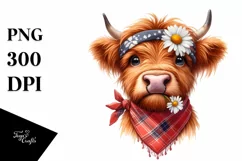 Highland Cow with Bandana and Daisy | Sublimation | Clipart Product Image 3