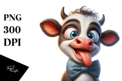 Whimsical Baby Calf with Bow Tie PNG Product Image 1