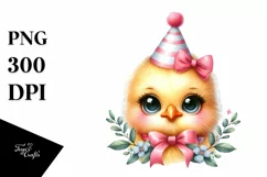 Cute Baby Chicken with Party Hat, PNG Product Image 3