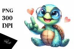 Vibrant Turtle Portrait Love Sign Clipart Product Image 3